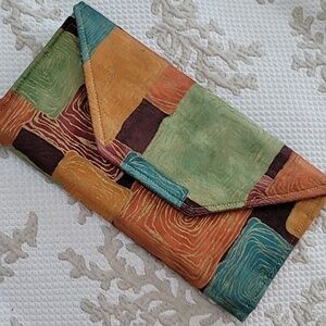 Thailand Cloth Batik Long Trifold Wallet In Multicolor  Geometric Design.